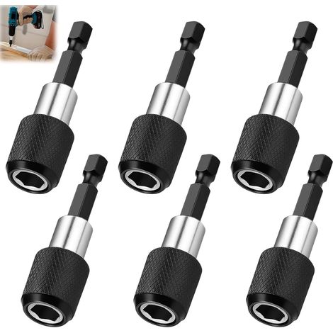 6 Pcs 1/4" 60mm Magnetic Bit Holder Powerful Magnet Bit Holder Compatible with Cordless Drills and Screwdrivers, Power Tools (1/5)
