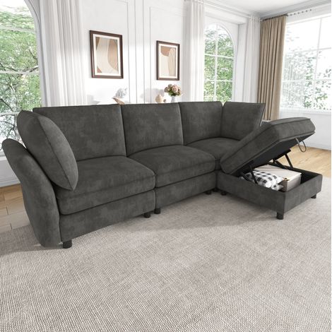 Sofá modular de esquina 225x137x84 cm chenilla gris con almacenaje para salón – MEUBLIV (1/5)