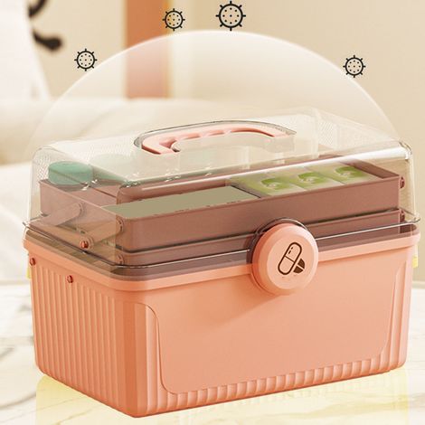 Trousse de premiers secours portable, multicouche et de grande capacité pour une utilisation à domicile, boîte de rangement médicale en plastique, rose cerisier. (1/5)
