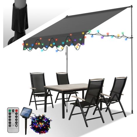 SWANEW LED Tenda da sole a scomparsa manuale Tenda da sole a terrazza Non è necessario alcun trapano Manovella Altezza regolabile 2M. grigio chiaro (con cavo solare) (1/5)