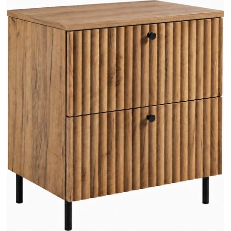 Meuble sous-vasque sur pieds 60 cm, 2 tiroirs, avec plan de travail, Chêne craft doré / Plan chêne craft, pieds noirs, 60 x 44,4 x 73,6 cm (1/5)