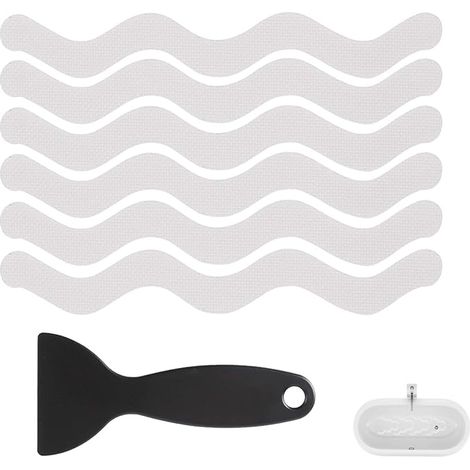 BEBUSINGOTO 24 pegatinas antideslizantes para bañera, ducha, impermeables y transparentes, para bañeras, duchas, escaleras y suelos. Incluye una pala pequeña (18 x 1,3 cm). (1/5)