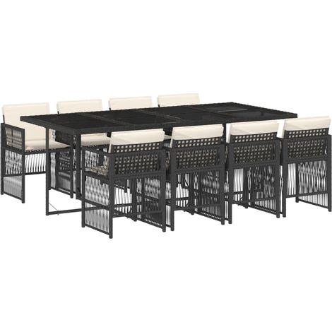 vidaXL Set da Pranzo da Giardino 9 pz con Cuscini Nero in Polyrattan