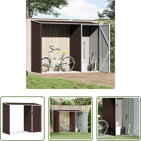 Abri de jardin 2 en 1 -  Abri à bois de jardin Marron 245x98x159 cm Acier galvanisé (1/5)