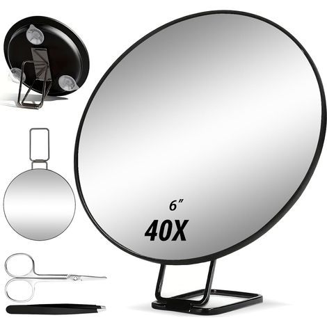 Miroir grossissant 40x maquillage support pince à épiler ciseaux voyage (1/5)