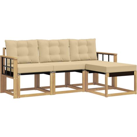 Outdoor Sofa Set with Cushion 4 pcs White and Beige vidaXL