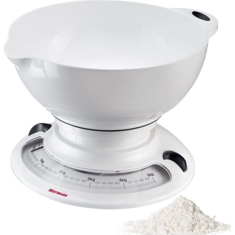 Balance de Cuisine avec Bol - Ensemble Pratique pour Peser Les Ingrédients pour la Pâtisserie Ou la Cuisine, Empilable, Bol Mélangeur 2,3 litres, Balance Blanche (1/5)
