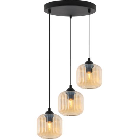 LAMPADA A SOSPENSIONE RIFFLE NERA 3 PARALUME MIELE PIATTO CILINDRO E27 (1/5)