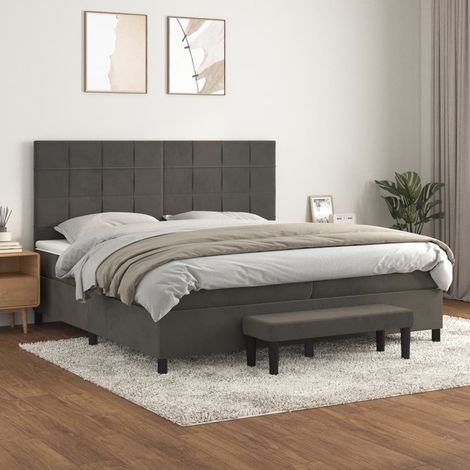 Lit à sommier tapissier et matelas - Cadre De Lit Moderne: King Size - Lit Double - Gris foncé 200x200cm Velours Chic-262513 (1/5)
