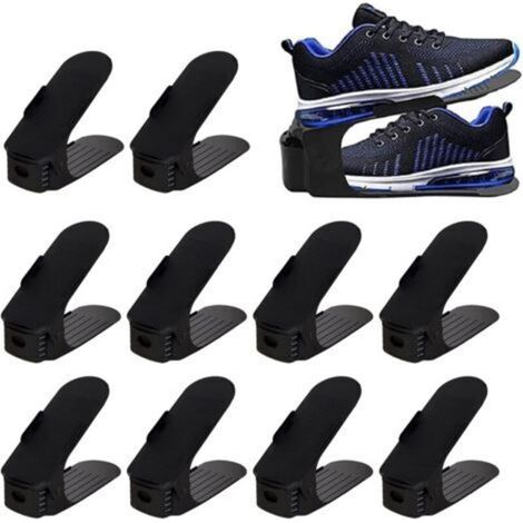 Verstellbarer Schuhstapel, 10 rutschfeste Schuhfächer, robustes schwarzes Doppelstock-Schuhregal, platzsparende Schuhfächer