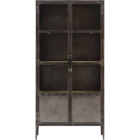Made In Meubles – Vitrine haute en métal – Dimensions 180x90x40 cm – Étagères en bois de manguier – Design industriel vintage (1/5)