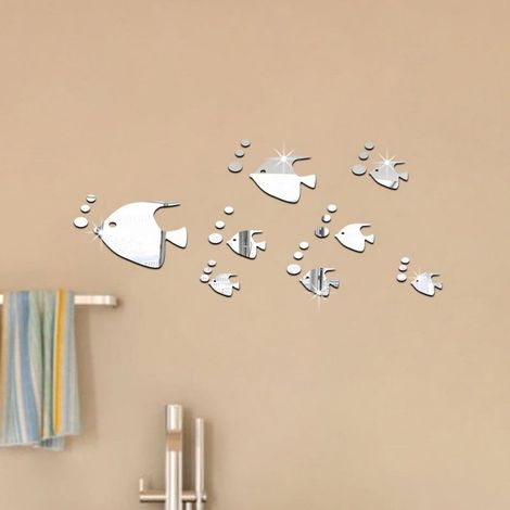 Sea Fish Bubble Wall Sticker 3D Mirror Effect DIY Removable Sticker (Silver) (1/5)