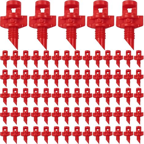 200 unidades de rociadores de riego por goteo, mini cabezales de aspersión, dispositivo de riego de 360° (rojo) (1/5)