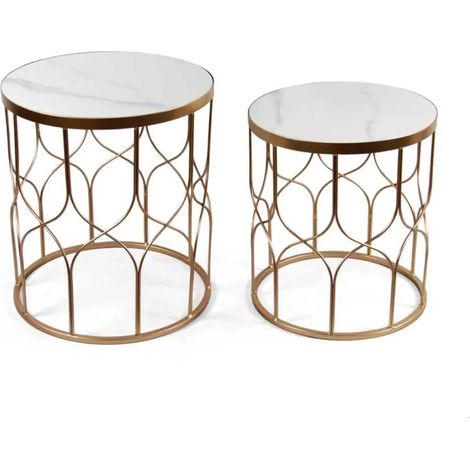 Set aus 2 runden Beistelltischen in Metall mit Marmor-Effekt Ø46 x 56 cm und Ø41 x 52 cm