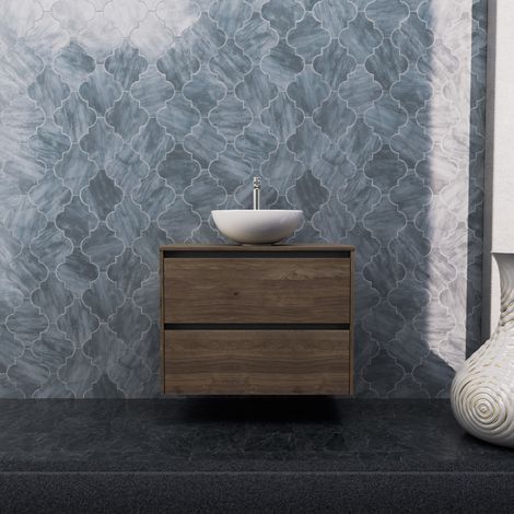 Inda - Mobile bagno L.80 con lavabo in appoggio / Rovere castano