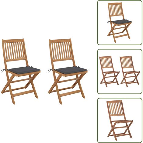 Klappbare Gartenstühle 2 Stk. mit Kissen Massivholz Akazie - Gartenstühle - Klappstühle - Holzstühle - Akazienholzmöbel - Outdoor Möbel (1/5)