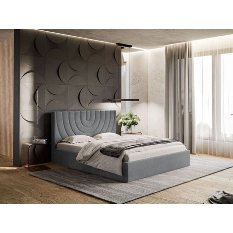 Lit rembourré avec rangement 120x200 velours gris Corti (1/5)