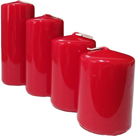Set 4 candele a cilindro rosso centrotavola di natale in cera decorazioni addobbi natalizi casa tavola rotondo (1/3)