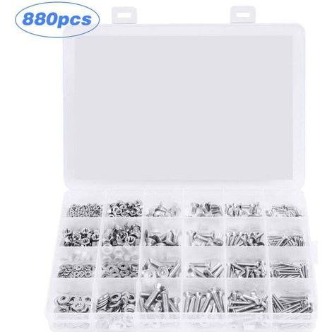 [JAMAIS UTILISÉ] 880Pcs 304 En Acier Inoxydable Fraisee Tete Hexagonale Combinaison Boulon M2 M3 M4 M5 Ecrou A Six Pans Rondelle Vis Kit Combine