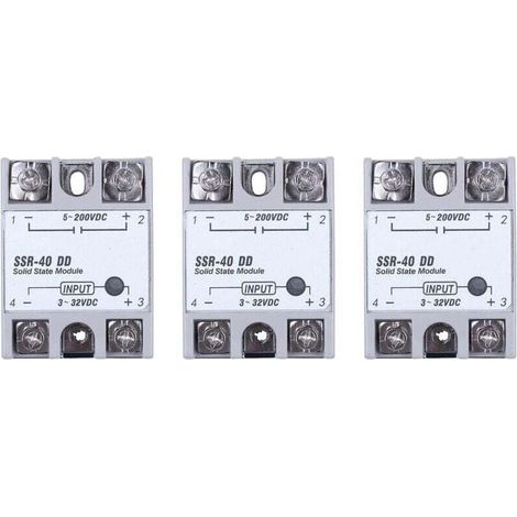 3 Relais Statique Monophasé DC-DC SSR-40DD 40A Blanc Argent Pour Contrôle De Puissance