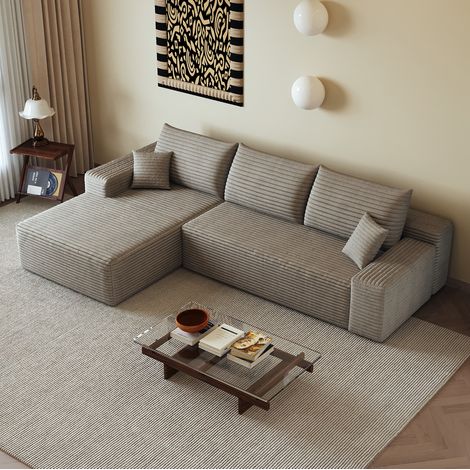 Divano modulare angolare 270x175x83 cm, seduta morbida in schiuma ad alta elasticità, tessuto a coste camel (1/5)