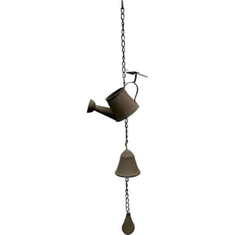 Carillon éolien rétro américain en fonte, style bouilloire, à suspendre dans un jardin ou une cour. Ornement décoratif extérieur. (1/5)