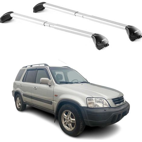 OMAC Barres de toit transversales certifiées TÜV pour Honda CR-V I 1997-2001 – Verrouillables (4 antivols) – Charge max 100 kg – Sangle inox + protection caoutchouc Argent (1/4)