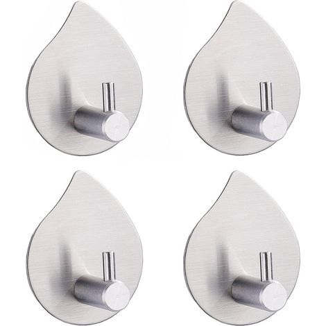 Selbstklebender Haken, Edelstahl, zum Aufhängen von Mantel, Hut, Handtuch, Bademantel, Edelstahlhaken, 4 Stück (Tropfenform, Silber, 2,4 Zoll 1,9 Zoll 1,0 Zoll) (1/5)