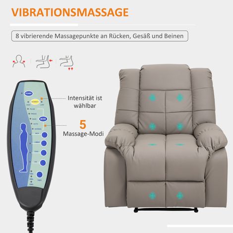 Fauteuil relax électrique inclinable TV avec 8 zones de massage, gris, 94 x 99 x 99 cm