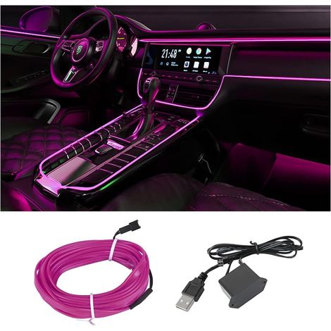 500CM Éclairage Intérieur De Voiture , Fil Pour Atmosphère Voiture LED Intérieur Décoration Bande , Fil Néon USB 5V Avec Protection Par Fusible , Décoration Intérieure De Voiture (Violet) (1/5)