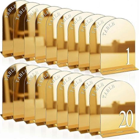 Numéros de table dorés de 1 à 20 avec supports12,7 x 17,8 cmpanneau de mariage avec supportpour réception de mariageanniversairebanquet (doré) (1/5)