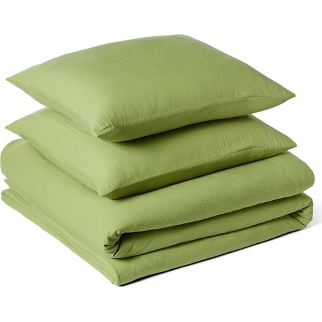Parure de Lit 2 Personnes 3 Pièces en Microfibre Prélavée, Extra Douce avec Effet Froissé Naturel, sans Repassage, Housse de Couette 240 x 220 cm et 2 Taies d'oreiller 65 x 65 cm, Vert (1/5)