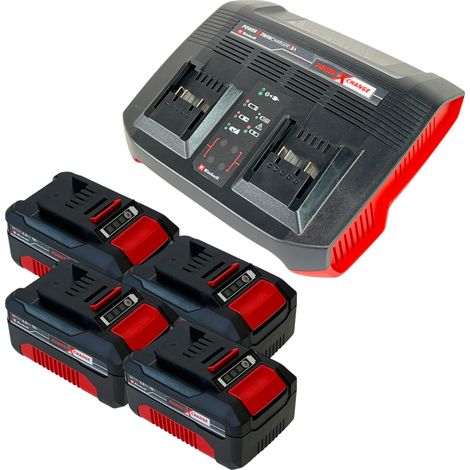 Einhell PXC Starter Kit 4x batería recargable Power X-Change 18 V 4,0 Ah ( 4x 4511396 ) + cargador doble Power X-Twincharger 3A ( 4512069 )