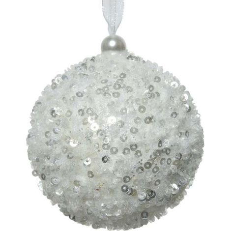 Pallina Natale Kaemingk - Bianco Neve Glitter - 8 cm (1/2)
