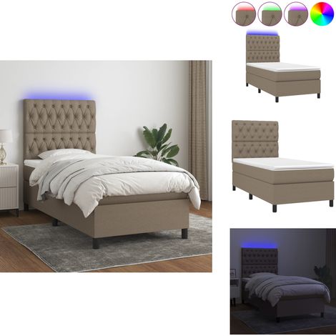 Sommier à lattes de lit et matelas et LED Taupe 80x200cm Tissu - Sommier Tapissier - Lit Avec Led - Lit Design - Lit Taupe - Matelas À Ressorts Ensachés (1/5)