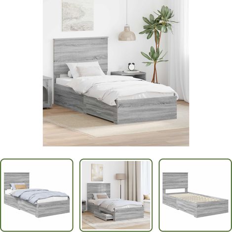 Schubladenbett -  Bettrahmen mit Kopfteil Graues Sonoma 90 x 190 cm Holzwerkstoff (1/5)