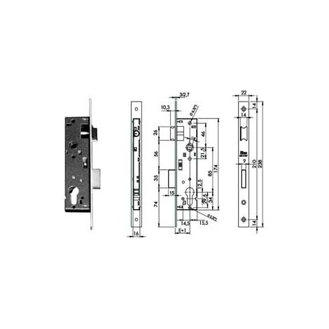 SERRATURA INFILARE PER MONTANTI PROF. EUROPEO CATEN. SCR. QUADRO 741N  mm.21 (741N203)    ISEO