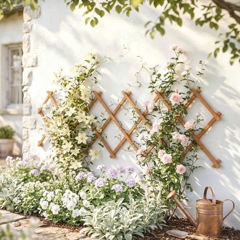 Tuteur extensible en bois pour plantes grimpantes, rosiers et vignes, 180 x 60 cm, marron clair
