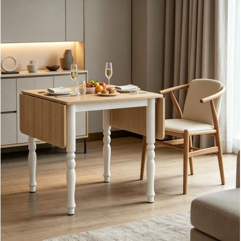 Ausziehbarer Esstisch für 2-6 Personen 134 cm MDF und Stahl naturholzfarben und weiß (1/2)
