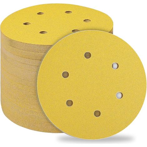 Disques Abrasifs 150mm,50 Pièces Abrasifs de Ponçage Ponceuse tampons ponçage ronds 6 trous Grain 80 pour Poncer Polir Dérouiller pour Ponceuse Excentrique (1/5)