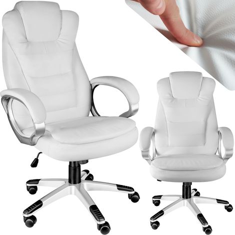 Fauteuil de bureau rotatif à 360° et réglable en synthétique blanc