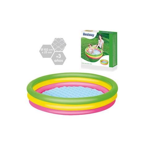 Bestway Piscina Hinchable Infantil 3 Aros Suelo Acolchado 102x25 cm +2 Años Jardin 51104