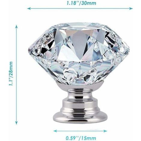 Poignées en cristal,poignées de porte d'armoire à tiroir en cristal de diamant de 30 mm,poignées de porte en verre de cuisine,armoires de rangement et coiffeuses pour cuisines à domici (1/2)