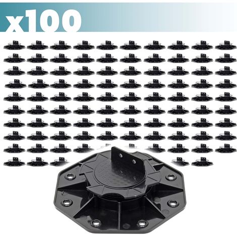 Lot de 100x Plots de terrasse – Charge 2700 kg – Hauteur réglable 18-30 mm – en PP – Pieds de support pour Lames Dalles Lambourdes (1/5)