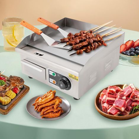 Gril de table électrique 2000 W, plaque de cuisson professionnelle avec réservoir d'huile caché, barbecue commercial à 2 pales, 50-300℃ (1/5)