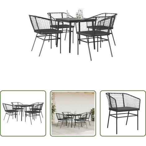 Chaise de jardin - Ensemble à manger de jardin et coussins 5 pcs noir rotin verre (1/5)