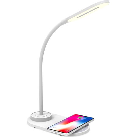 Lampe de Bureau LED avec Charge sans Fil, Lampe de Table Flexible avec 3 Tons de lumière avec Station de Charge, Blanc (1/4)