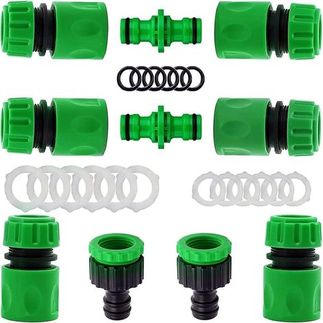 Lot de 10 Raccords d'arrosage Rapides Ensemble pour Tuyau d'arrosage (6Pcs 1/2" Tuyau Rapides Raccord,2Pcs Double connecteur,2Pcs Connecteur Nez de Robinet)