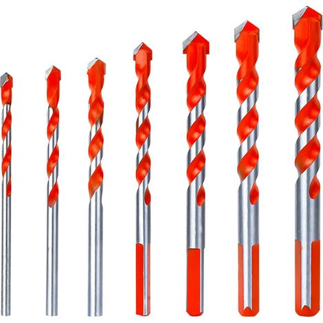 7-teiliges Hartmetallbohrer-Set für Metall, Stahl, Fliesen, Ziegel, Glas, Holz und Kunststoff, 3–12 mm, für Mauerwerk und Beton, inklusive Koffer (1/5)