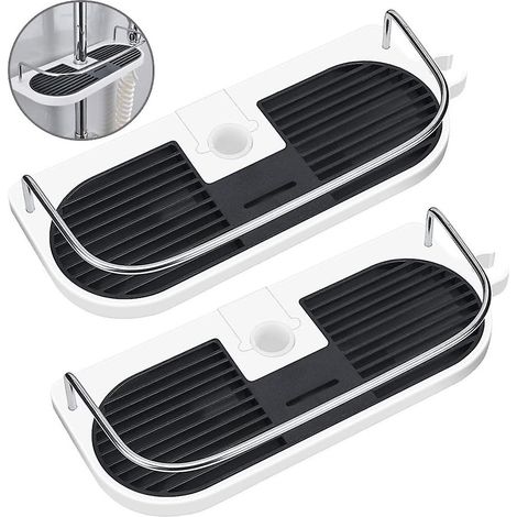 Porte-serviettes de douche et étagère de rangement pour salle de bain, blanc et noir, 2 pièces, sans diamant (1/5)
